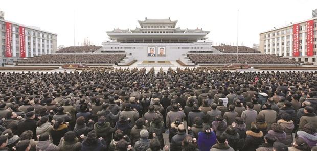 A mass rally taking place at Kim Il Sung Square in Pyongyang. Thousands of North Koreans have rallied, chanting communist slogans and vowing support for leader Kim Jong-Un, who in his New Yearu2019s message announced plans to test-fire a ballistic missile capable of reaching the US mainland.