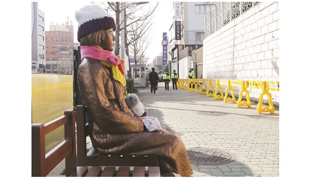 A statue of a girl symbolising u201ccomfort womenu201d outside the Japanese consulate in Busan.