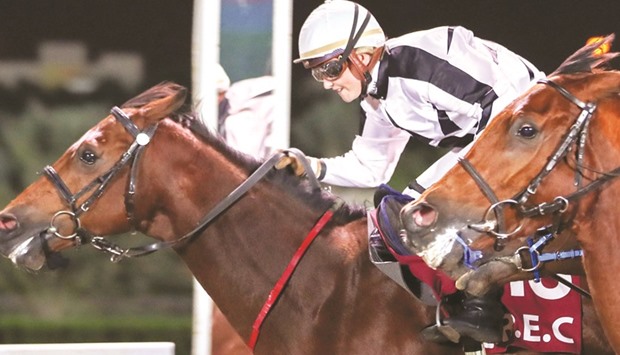 Kelly Harrison (left) rides Al Gomry to victory on Wednesday