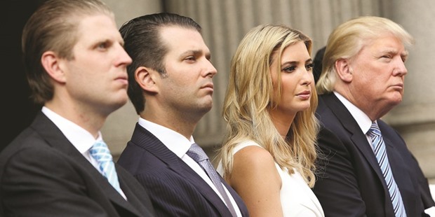 Trump family members (left to right) Eric Trump, Donald Trump Jr., Ivanka Trump and Donald Trump.