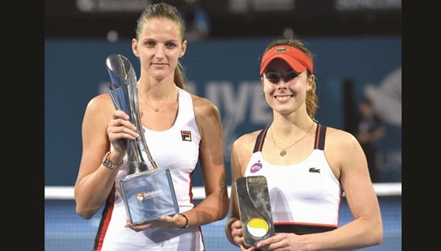Champion Karolina Pliskova of Czech Republic (left) and runner-up Alize Cornet of France pose with their trophies. (Reuters)
