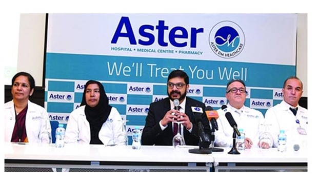 Dr Sameer Moopen, flanked by physicians of the new medical centre, at the press conference.