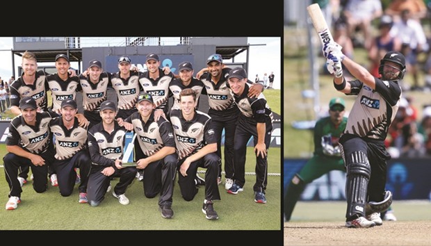 New Zealand team.   RIGHT: Corey Anderson smashed an unbeaten 94 off just 41 balls. (AFP)