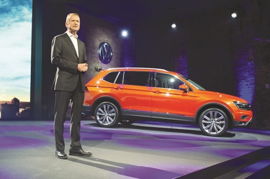 Volkswagen chairman Dr Herbert Diess speaks during a press event on the eve of the 2017 North American International Auto Show in Detroit, Michigan, on Sunday. VW said it had delivered 5.99mn vehicles last year, up 2.8% over 2015.