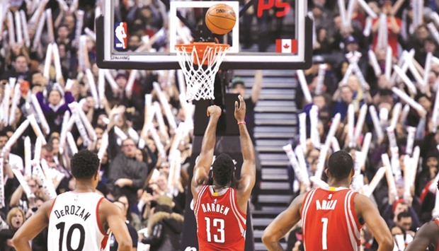 Houston Rockets guard James Harden takes a free throw against Toronto Raptors at Air Canada Centre. PICTURE: USA TODAY Sports