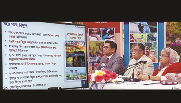 Prime Minister Sheikh Hasina inaugurating countrywide Development Fair 2017 through videoconferencing in Dhaka yesterday.