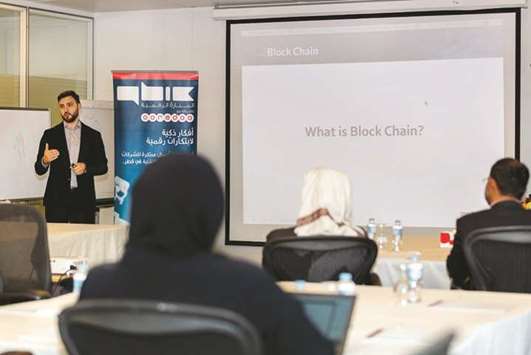 A subject expert in a discussion during Ooredoou2019s latest master class. The u2018Exploring New Technologiesu2019 session is the latest in a series of master classes held in collaboration with Digital and Beyond, a digital incubator led by Ooredoo and the Qatar Business Incubation Centre (QBIC).