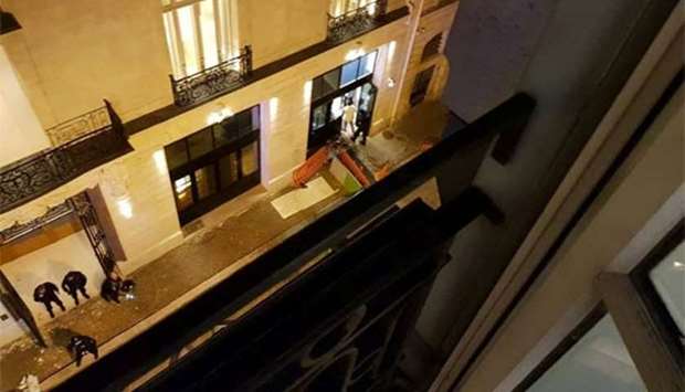 The scene after axe-wielding robbers stole jewellery from a store in the famed Ritz Paris hotel on Wednesday.