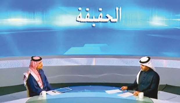 HE the Deputy Prime Minister and Foreign Minister Sheikh Mohamed bin Abdulrahman al-Thani during his interview on Qatar TV.