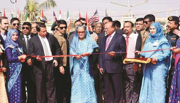 Prime Minister Sheikh Hasina inaugurating Dhaka International Trade Fair in Dhaka yesterday.