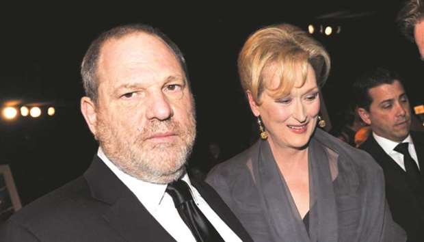 This file photo taken on January 29, 2012 shows Weinstein and actress Meryl Streep attending the 18th Annual Screen Actors Guild Awards at The Shrine Auditorium in Los Angeles.