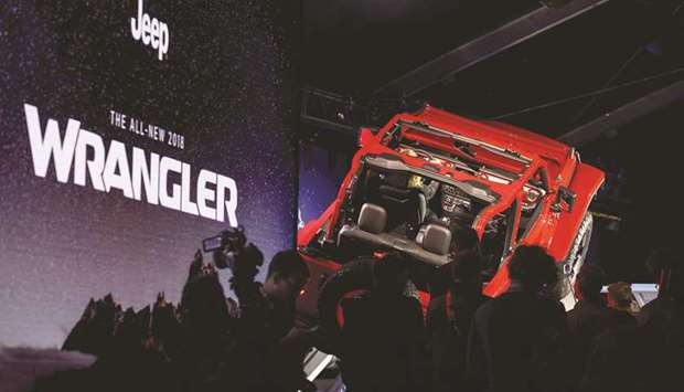 The Fiat Chrysler Automobiles Jeep Wrangler Rubicon vehicle is unveiled during AutoMobility LA ahead of the Los Angeles Auto Show in Los Angeles, California (file). Fiat Chrysleru2019s most valuable brand is launching an all-new version of its iconic Wrangler sport utility vehicle in the first quarter.