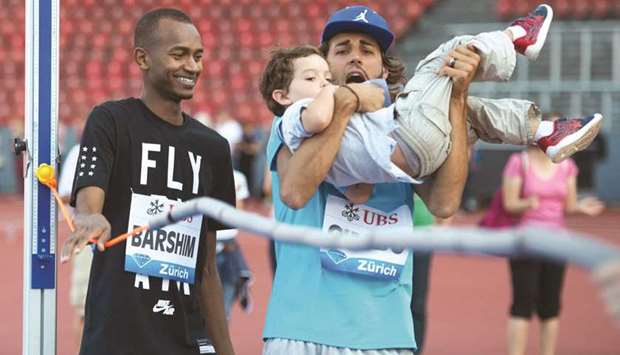 High jumpers Mutaz Barshim and Gianmarco Tamberi (right) during a promotional event ahead of Zurich Diamond League event earlier this year. (Twitter/MutazBarshim)