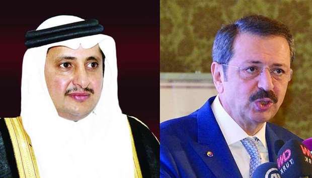 Qatar Chamber chairman Sheikh Khalifa bin Jassim bin Mohamed al-Thani and Union of Chambers and Commodity Exchanges of Turkey (TOBB) president Rifat Hisarciklioglu