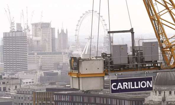 A construction crane showing the branding of British construction company Carillion is seen on a building site in central London. Carillion is a major government contractor involved in everything from schools to the multi-billion-pound High Speed Two (HS2) rail project, and employs 19,500 people in Britain.