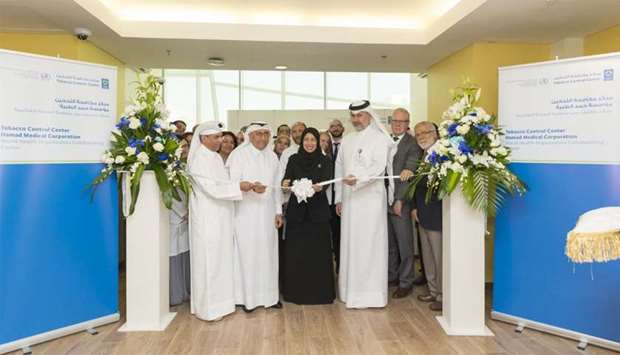 HE the Minister of Public Health Dr Hanan Mohamed al-Kuwari inaugurates HMCu2019s Tobacco Control Center as other senior HMC officials look on.