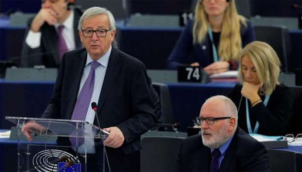 European Commission President Jean-Claude Juncker delivers a speech during a debate on the last December European summit and Brexit at the European Parliament in Strasbourg, France