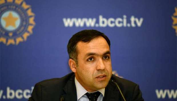 Chairman of the Afghanistan Cricket Board Shukrullah Atif Mashal addresses a joint press conference in New Delhi on Tuesday.