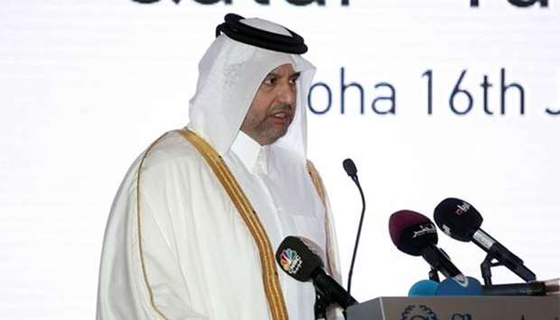 HE the Minister of Economy and Commerce Sheikh Ahmed bin Jassim bin Mohamed al-Thani addressing the Qatar-Turkey Economic Forum on Tuesday. Picture: Jayaram