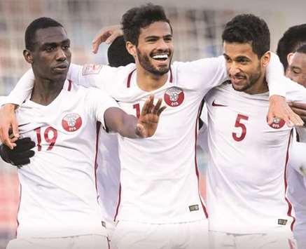 Qataru2019s Almoez Ali (left) has now scored three goals for his team in the ongoing AFC U23 Championship in China, including a brace against the hosts.