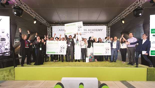 The winning teams of the first Arab Innovation Academy in Doha.