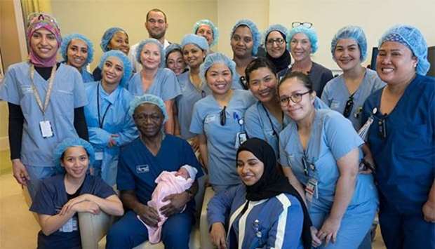 The Sidra Medicine team which conducted the first surgery and the obstetrics team with the first baby born in Sidra are pictured.
