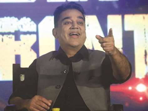 Kamal Haasan gestures during an event. The actor said he would launch his party on February 21.