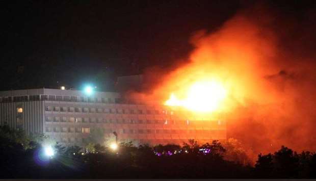 The fourth floor of the hotel is on fire, an official from the National Directorate of Security said. Picture posted on Twitter
