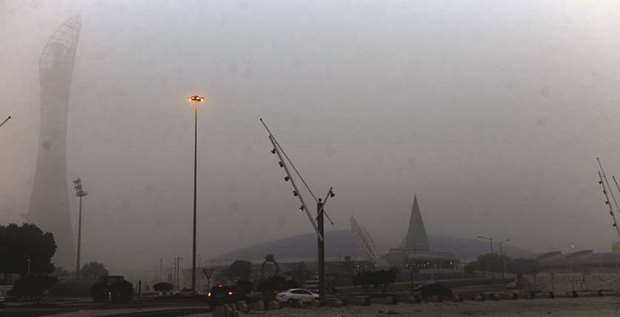 A barely visible Torch Doha due to dust late yesterday afternoon. PICTURE: Shemeer Rasheed