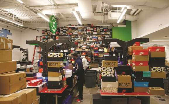 The authenticating room for sneakers at Stock X in Detroit, Michigan. Located on the 10th floor of an ultra-modern building in downtown Detroit and backed by investors that include the rapper Eminem and actor Mark Wahlberg, StockX is an exchange to buy and sell athletic shoes, including limited-editions or collectoru2019s items.