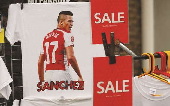 Merchandise of Alexis Sanchez is on sale during the match between Arsenal and Crystal Palace in London on Saturday. (Reuters)