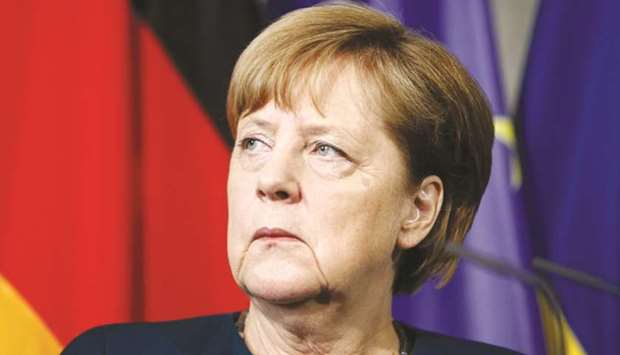 File photo of German Chancellor Angela Merkel delivering a press statement  in Meseberg Palace in Meseberg, eastern Germany, on May 20, 2017.