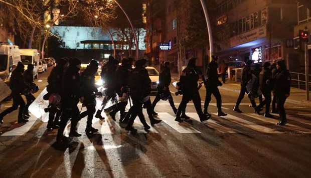 Turkish  police officers patrol the in Ankara