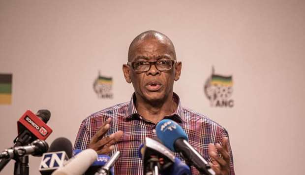 South African ruling Party African National Congress Secretary General Ace Magashule briefs the press on the outcome of the latest ANC National Executive Committee meeting.