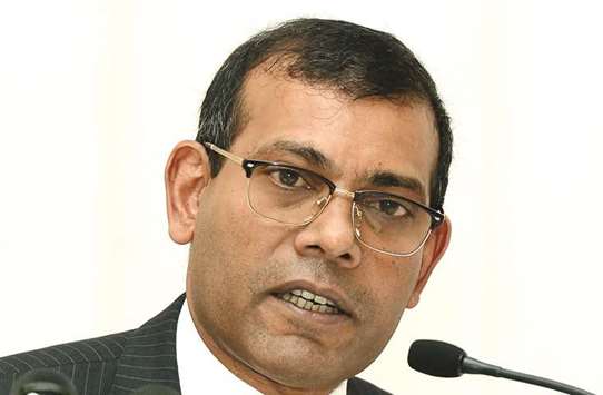 Former Maldivian president Mohamed Nasheed addresses a press conference in Colombo yesterday.