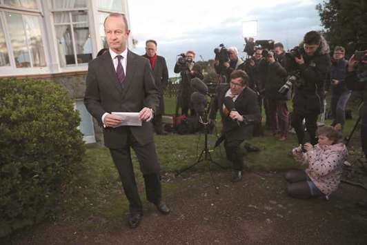 Ukip leader Henry Bolton reads out a statement in Folkestone yesterday.
