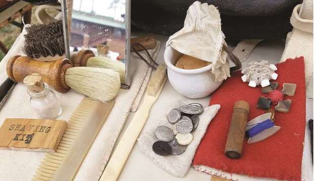 SHAVING KIT: Items many soldiers carried with them, British Infantry, 1815.