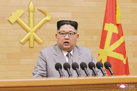 North Koreau2019s leader Kim Jong-un speaks during a New Yearu2019s Day speech in this photo released by North Koreau2019s Korean Central News Agency (KCNA) in Pyongyang on Monday.