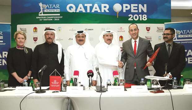 QGA officials and representatives of sponsors at a press conference to announce the Qatar Open Amateur Golf Championship yesterday.