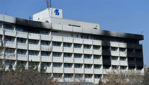 The Intercontinental Hotel in Kabul is pictured on Tuesday following a Taliban attack.