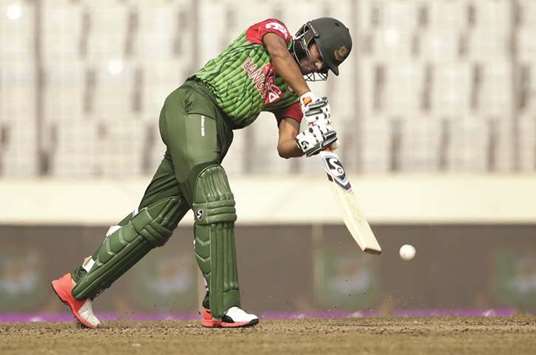 Bangladesh all-rounder Shakib Al Hasan plays a shot during the tri-nations series against Zimbabwe in Dhaka. (AFP)