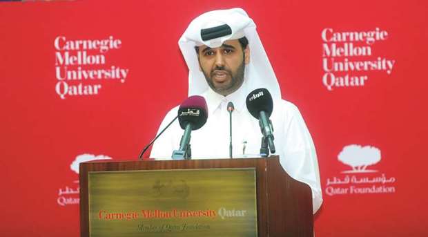 QDB CEO Abdulaziz bin Nasser al-Khalifa delivering his lecture at Carnegie Mellon University in Qatar. PICTURE: Shemeer Rasheed