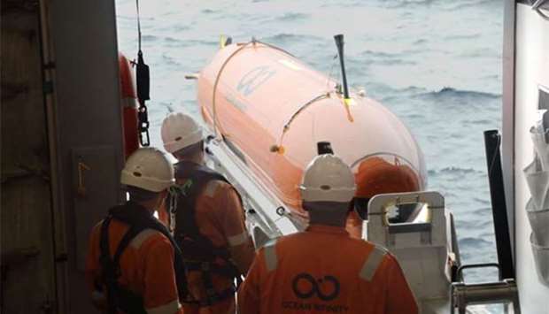 An autonomous underwater vehicle, one of eight used for the hunt of Malaysia Airlines' flight MH370 that went missing in 2014, is being deployed at sea.