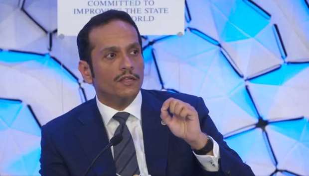 HE the Deputy Prime Minister and Foreign Minister Sheikh Mohamed bin Abdulrahman al-Thani speaking at a session of the Davos Economic Forum