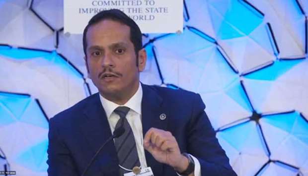 HE the Deputy Prime Minister and Foreign Minister Sheikh Mohamed bin Abdulrahman al-Thani pictured at a session of the Davos Economic Forum. 