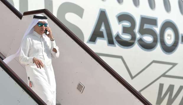 Al-Baker during the Doha touchdown of the first Airbus A350-1000 test aircraft on Saturday. PICTURE: Noushad Thekkayil