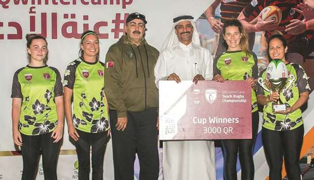 Doha Rugby Club team winners of the womenu2019s rugby tournament.