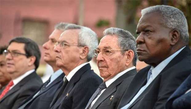 Cuban President Raul Castro (second right) attends the inauguration of a sculpture of the national hero Jose Marti on its 165th anniversary, in Havana, on Sunday.