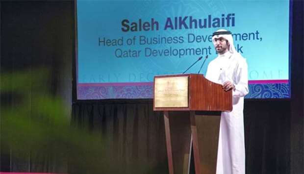 Saleh al-Khulaifi speaking at the event.