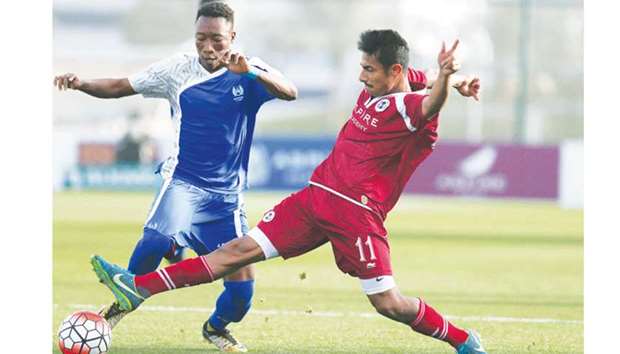 Aspire Football Dreams and Aspire Academy players in action during their Al Kass Cup match yesterday.